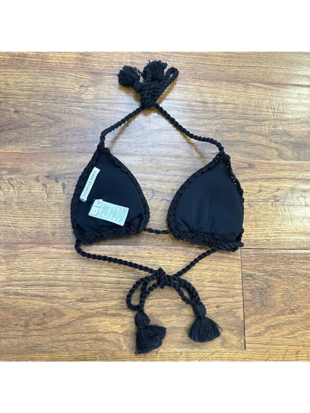 Veronica Beard Cala Crochet Bikini Top in black